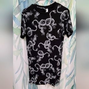 Black midi Oriental/Dragon print bodycon dress